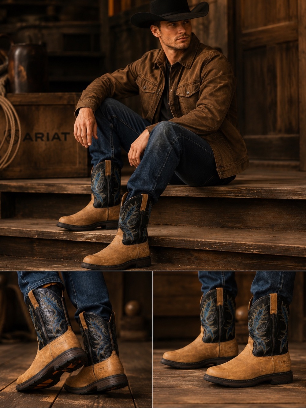 Ariat Two-Tone Brown and Black WorkHog Wide Square Toe Boots
